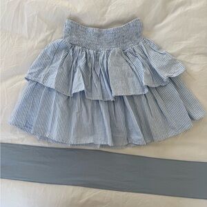 Subdued White and Blue Stripe Ruffle Mini Skirt